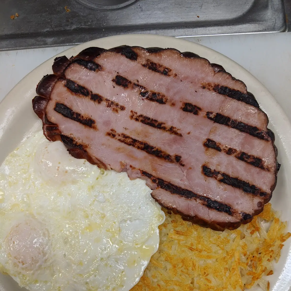 Ham Eggs Hash Browns and Toast