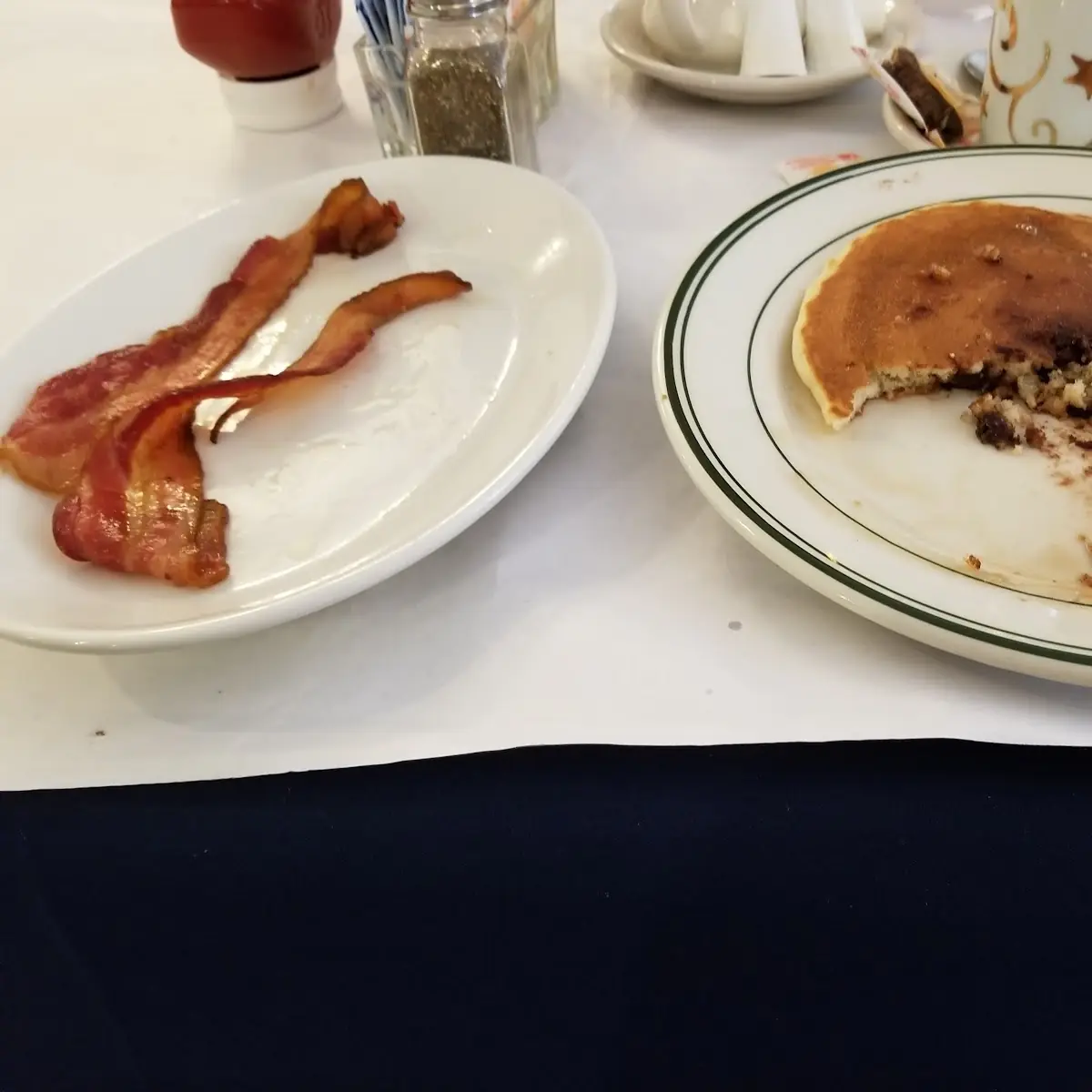 Chocolate Chip Pancakes and Bacon