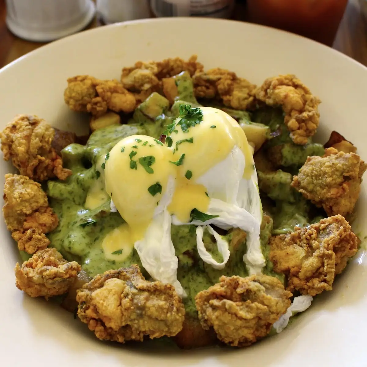 Eggs Florentine with Fried Oysters