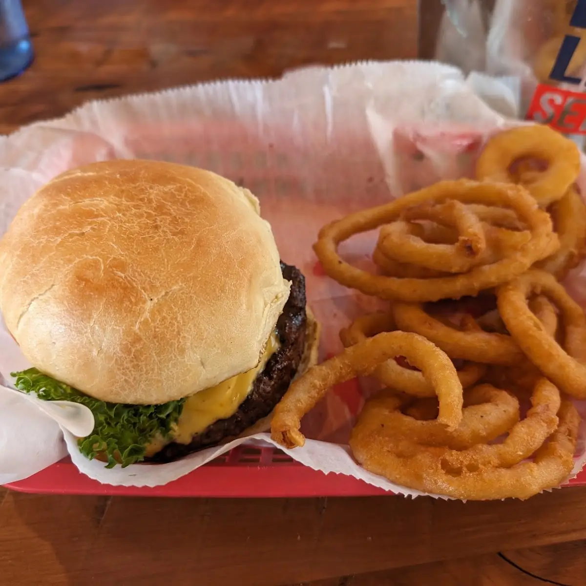 Burger and Onion Rings