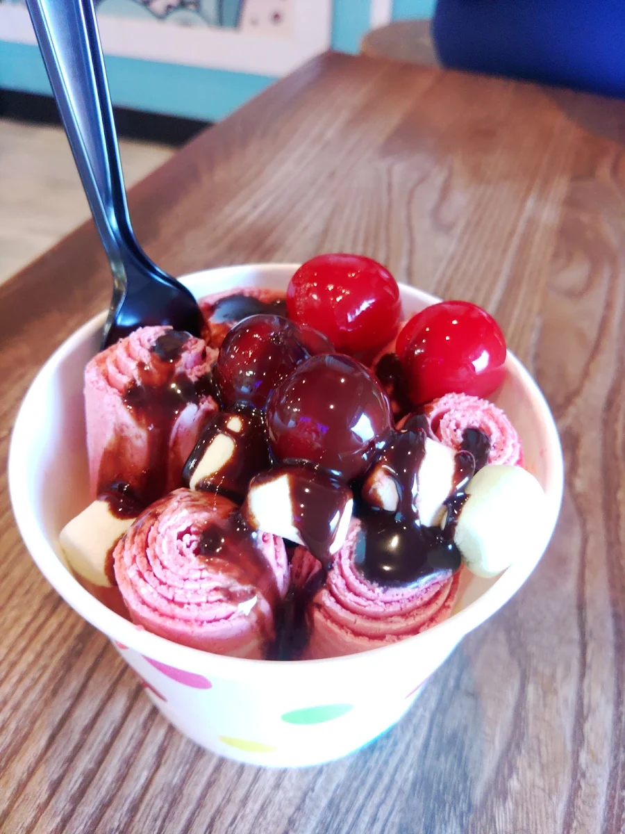 Red Velvet Roll Cherries and Mini Marshmallows Chocolate Drizzle