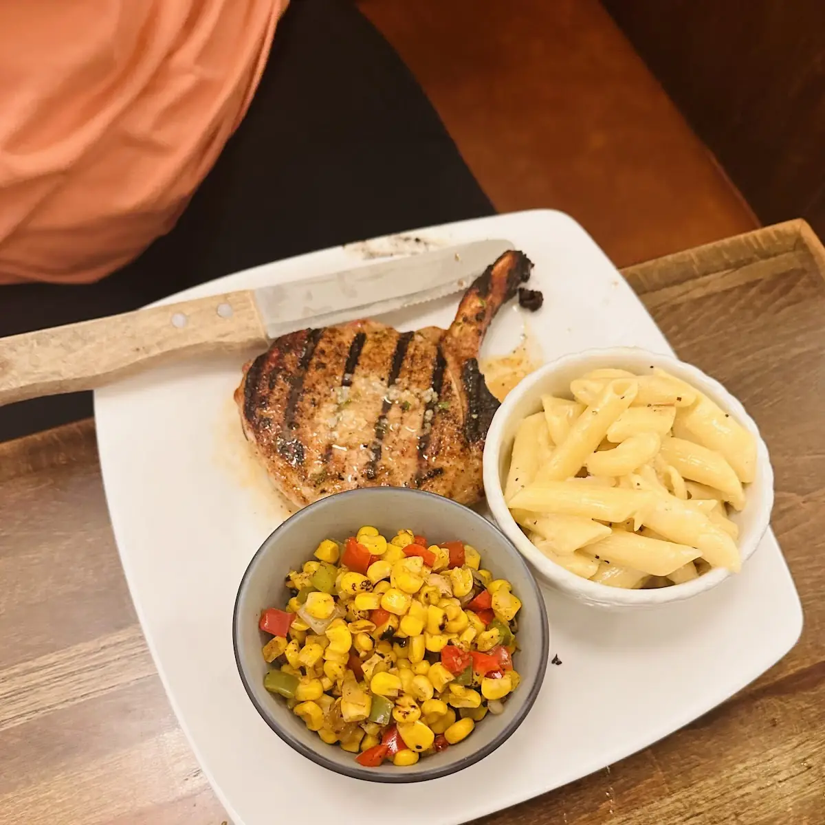 Pork Chop Fire Roasted Corn Mac and Cheese