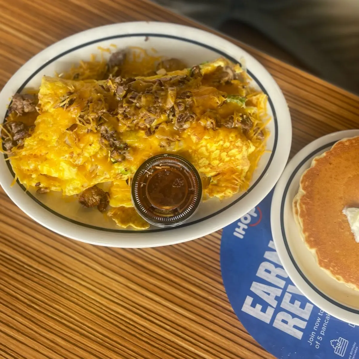 Steak and Cheese Omelette with Pancakes