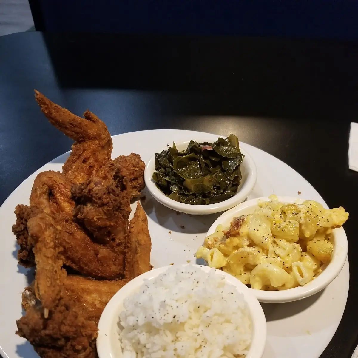 Fried Lake Trout Greens Mac & Cheese