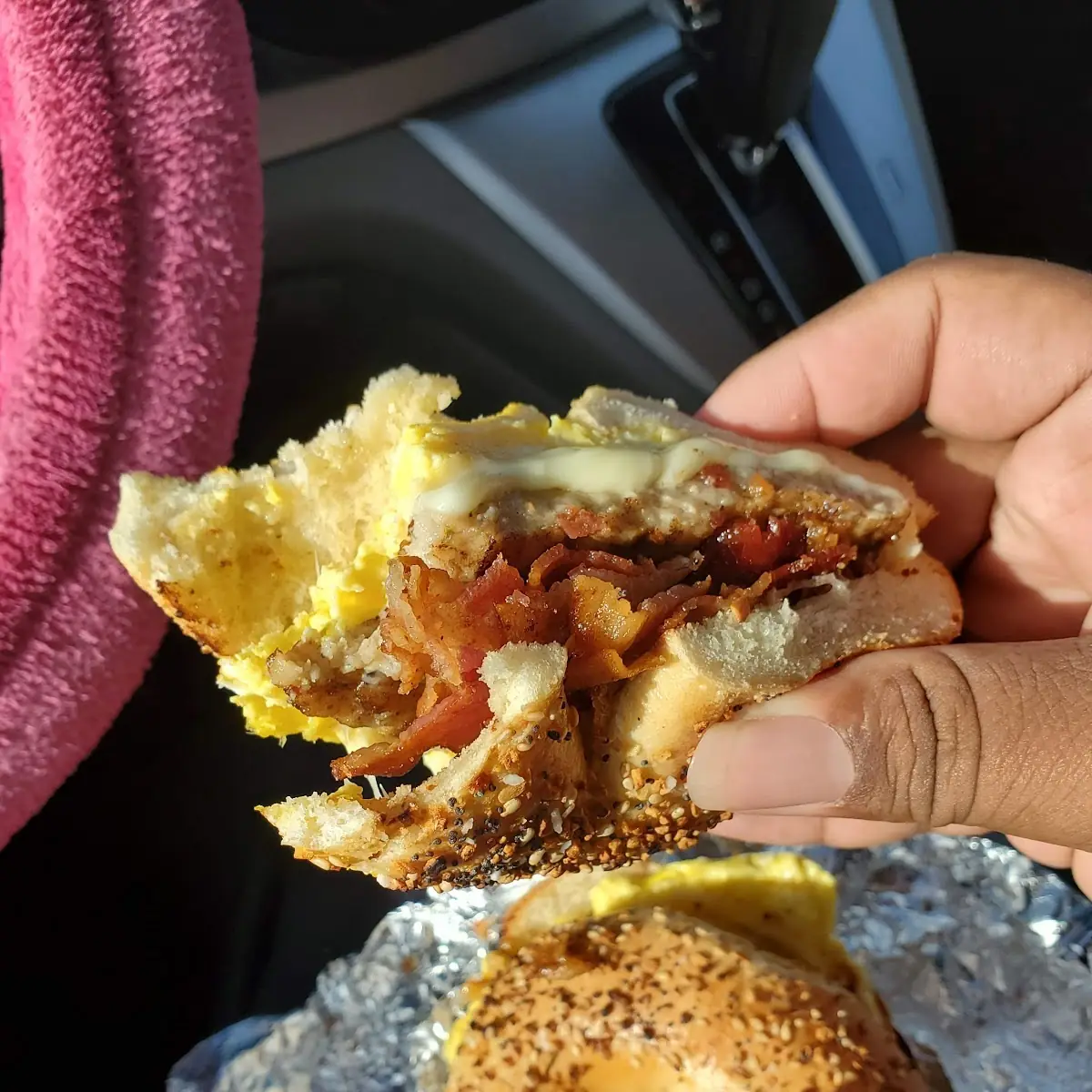 Everything Bagel Sausage Egg and Cheese with Bacon