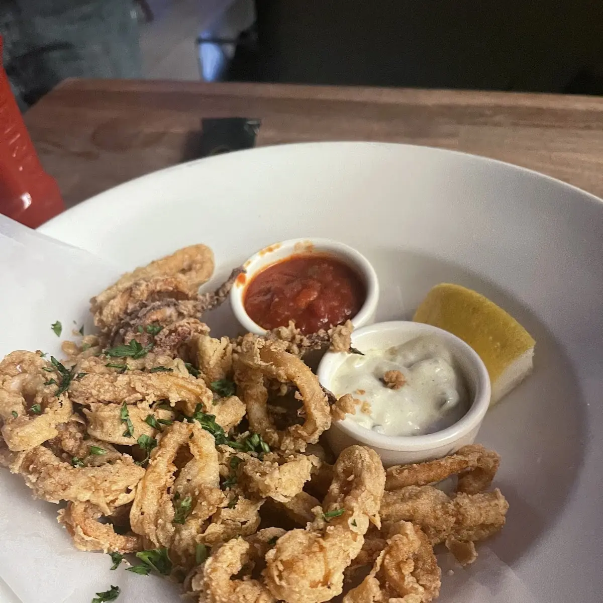Fried Calamari BBQ Chicken Pizza