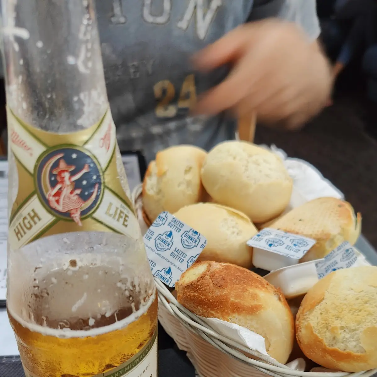 Ice Cold Beer and Hot Toasted Bread Rolls