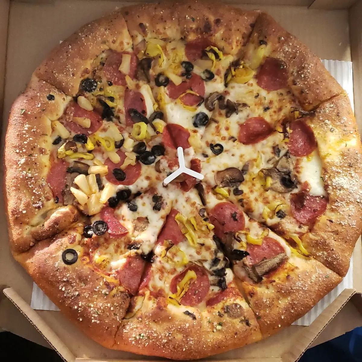 Stuffed Crust Pepperoni Pineapple and Black Olive
