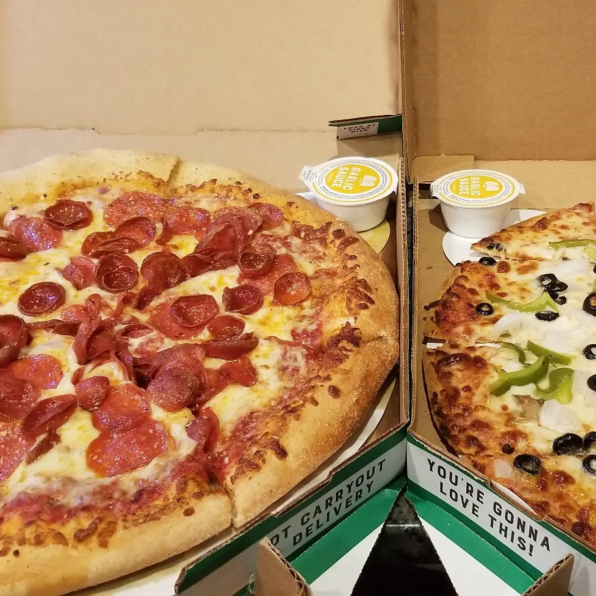The Pepperoni Magnifico and Thin Crust Garden Pizza