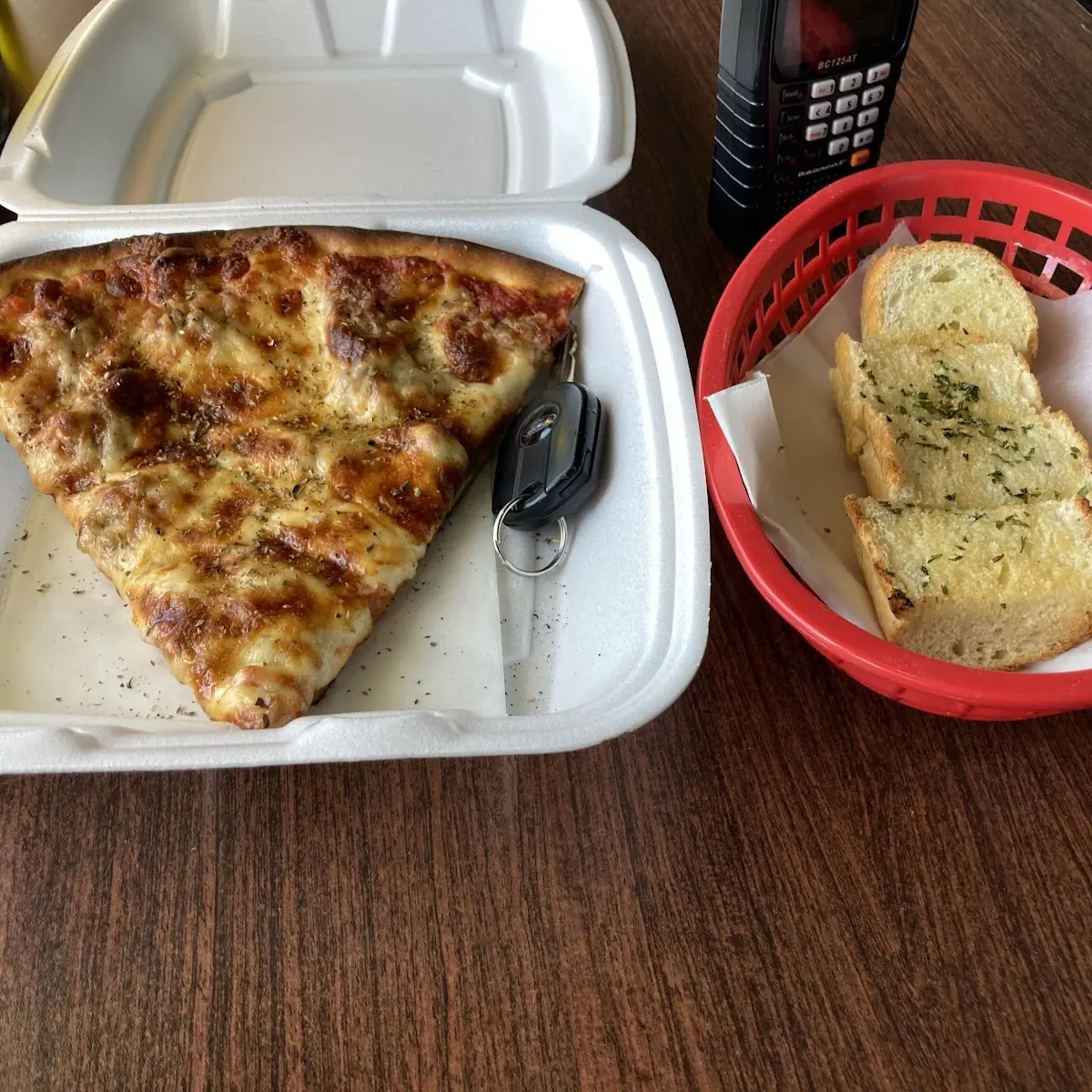 Sausage Pizza Slice with Garlic Bread