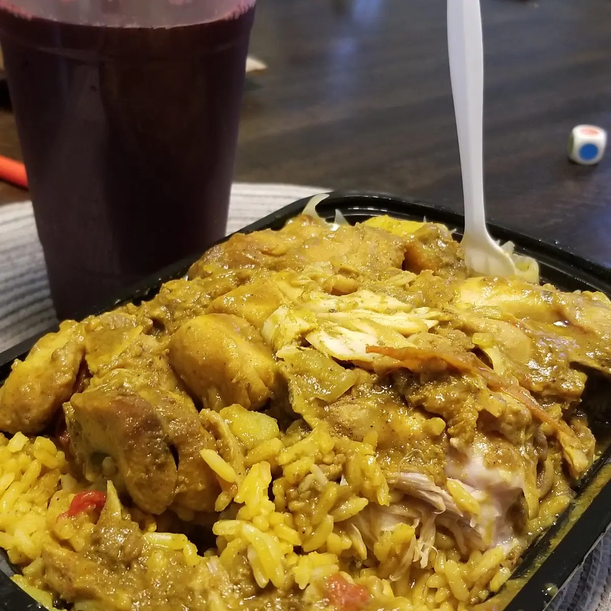 Curry Chicken with Yellow Rice and Cabbage