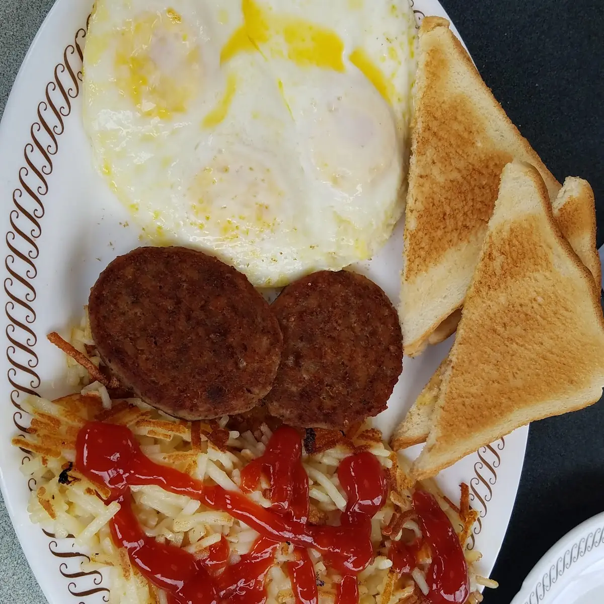 3 Eggs Hash Browns and Sausage Patties