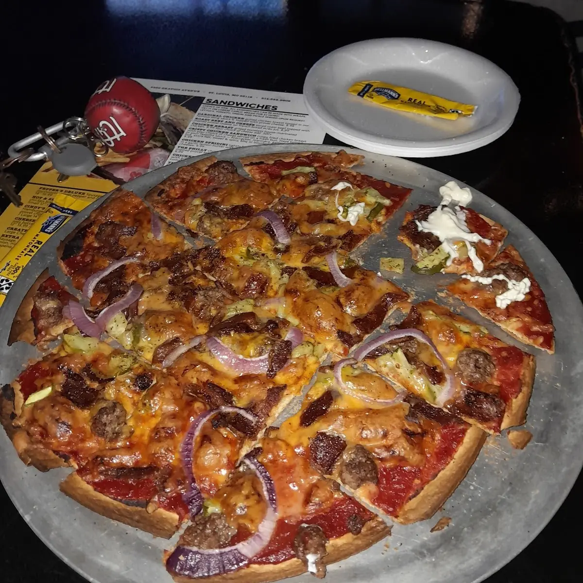 Cheeseburger Pizza with Mustard Sprinkles