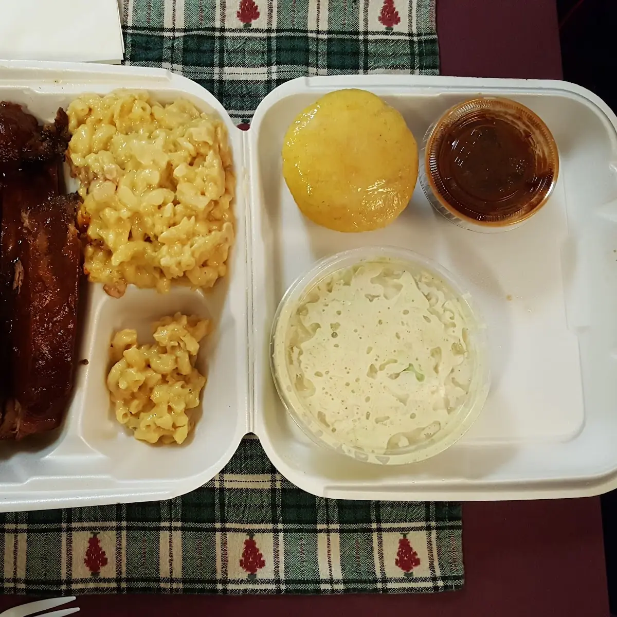 BBQ Ribs Mac and Cheese Mashed Potatoes Cornbread