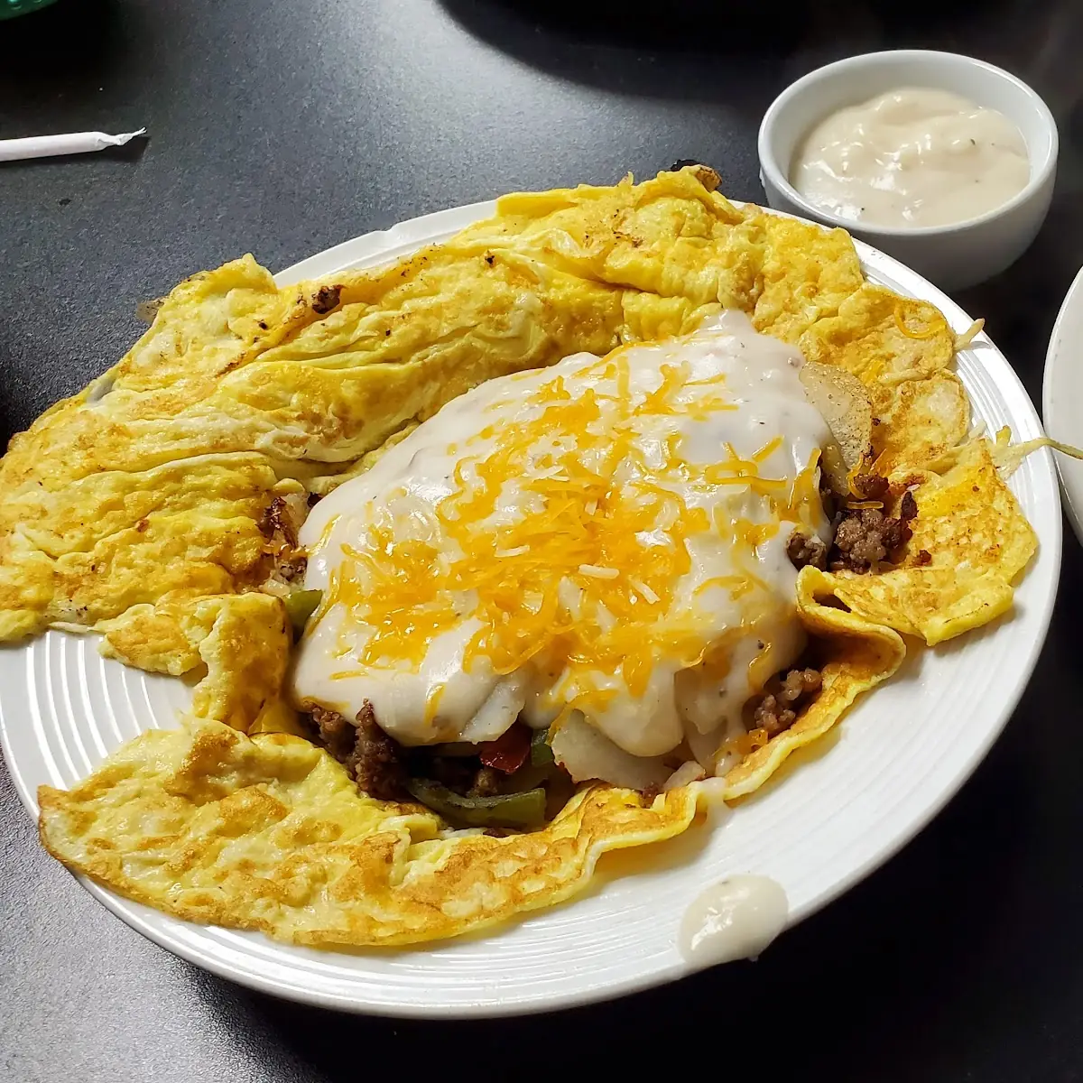 Open Face Omelet and Biscuits N Gravy