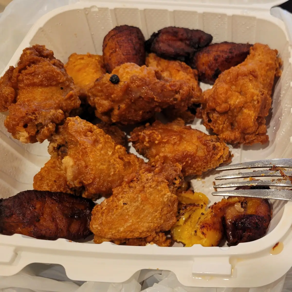 Fried Chicken Maduros and White Rice
