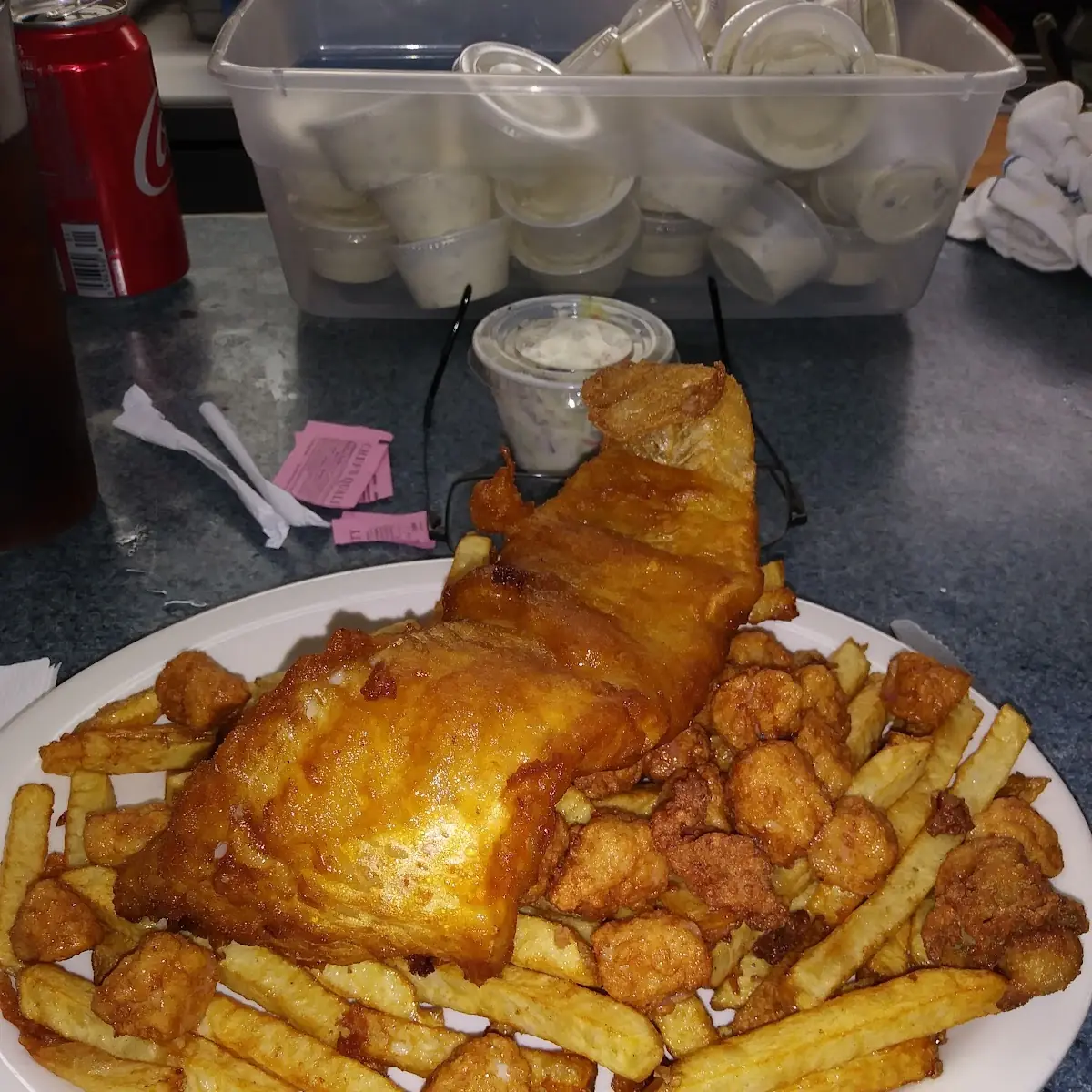 Fish and Chips with Scallops