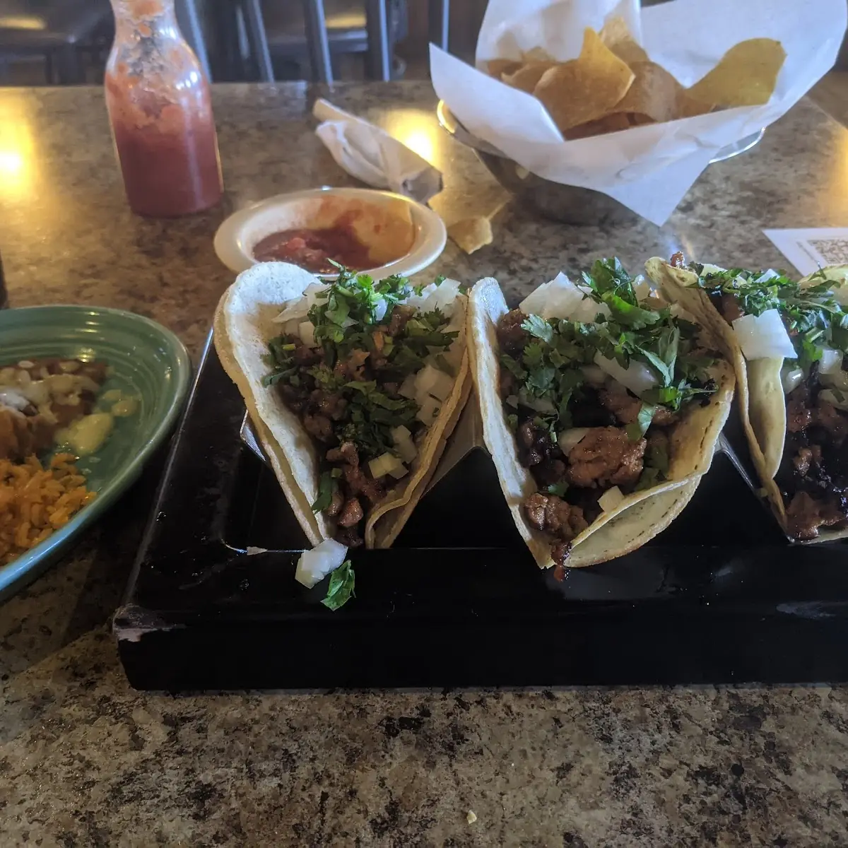 2. One Beef Taco, Rice and Beans