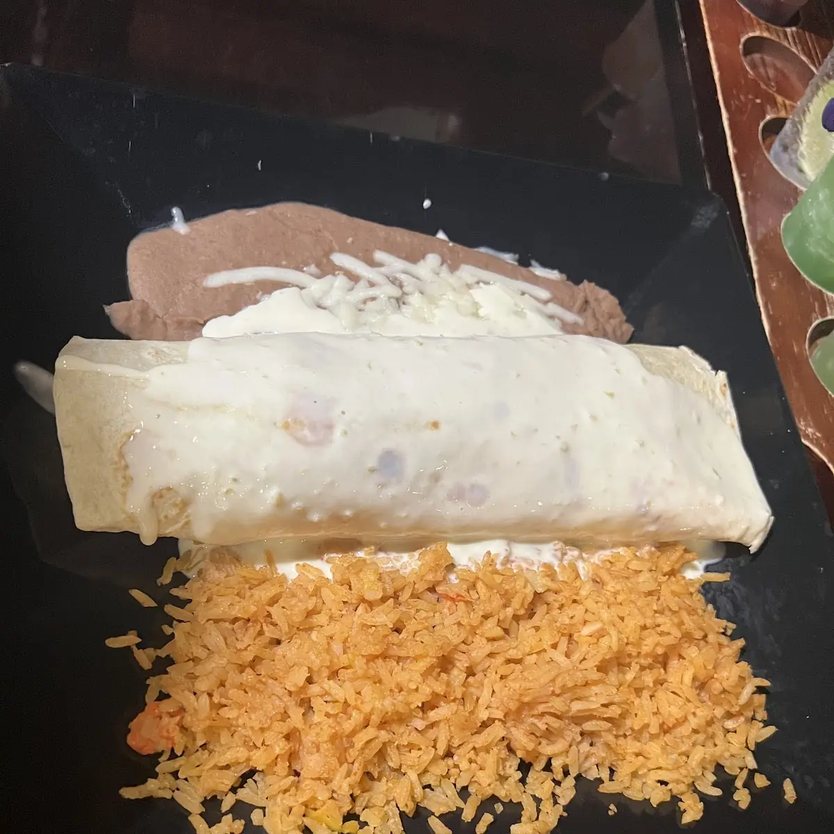 Shredded Chicken Burrito with Queso
