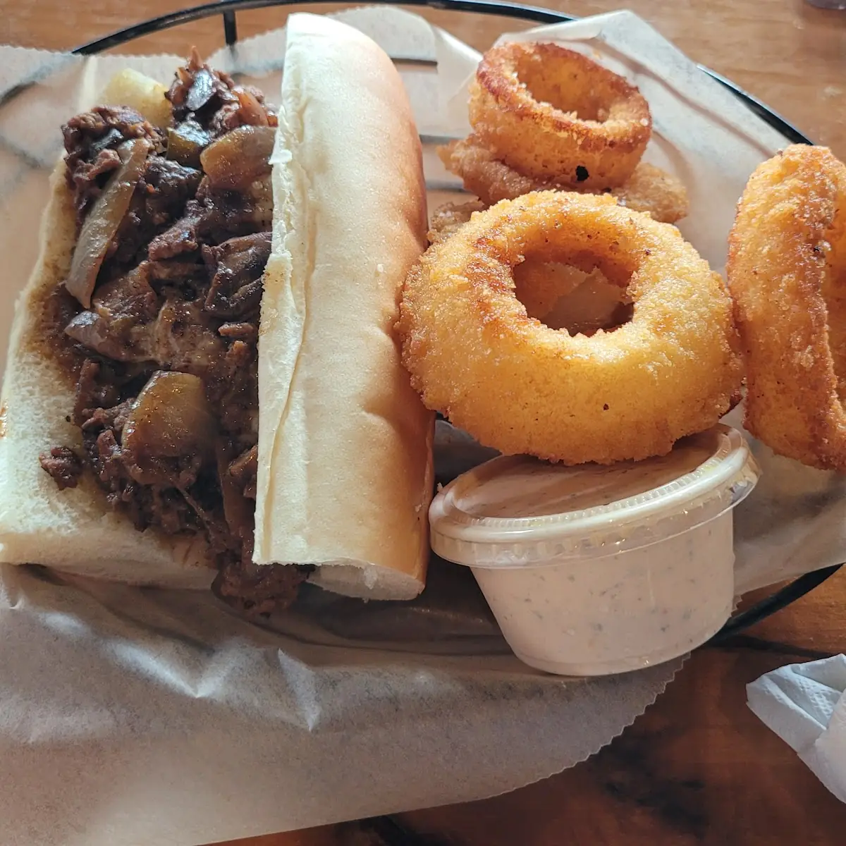 Philly Cheese Steak with Onion Rings
