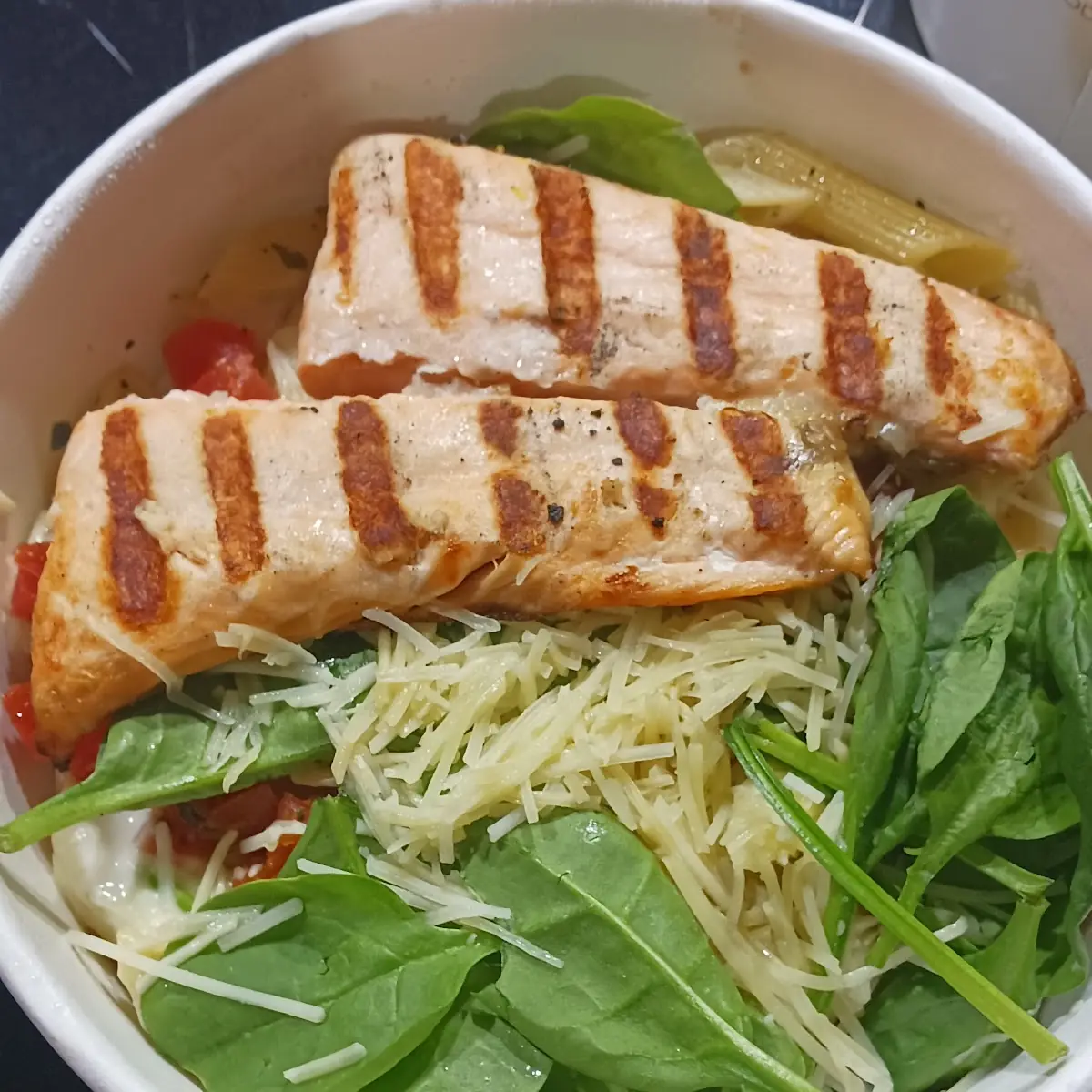 Grilled Salmon Pasta Fresh Spinach