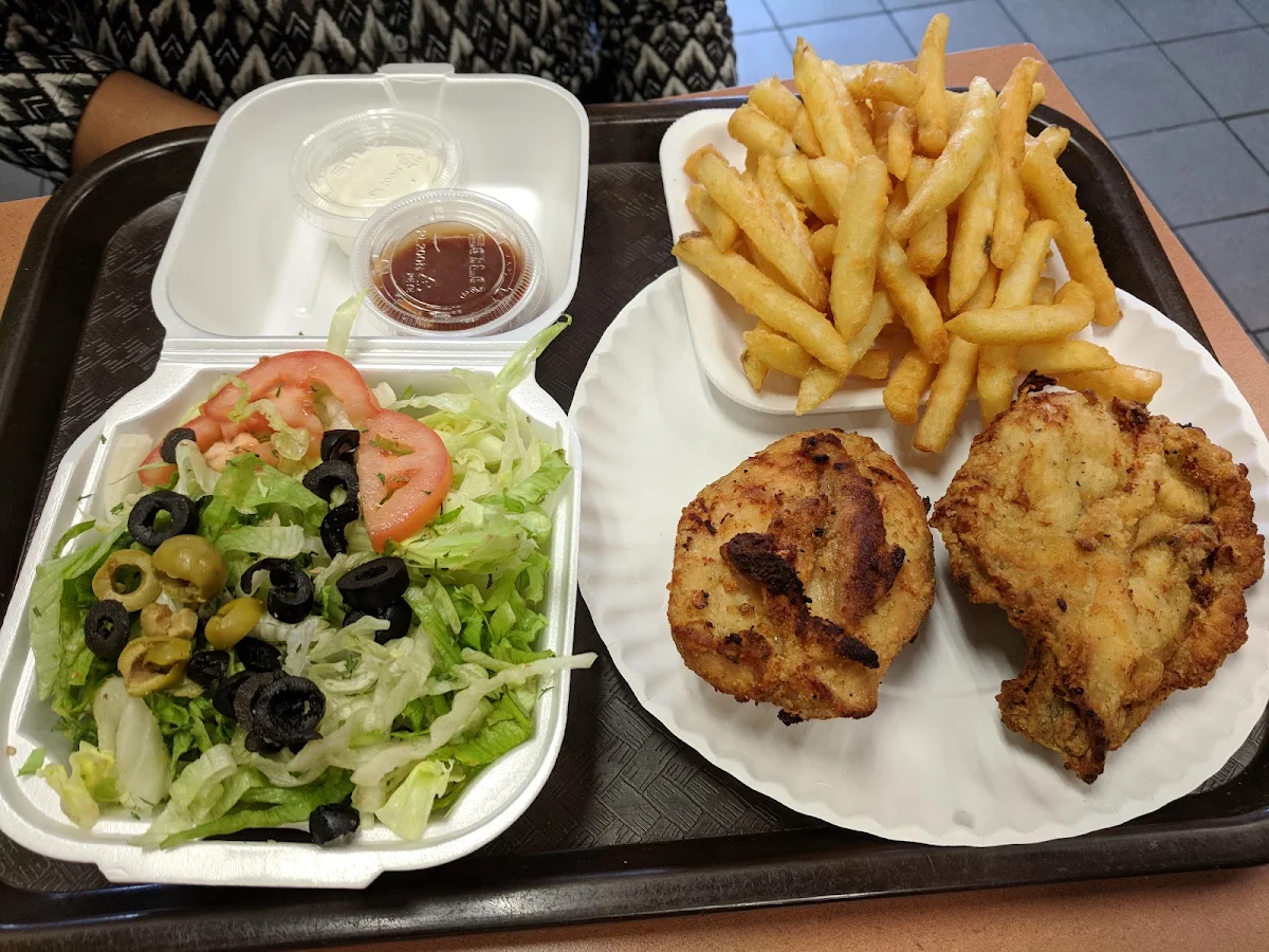Chicken and French Fries with Salad