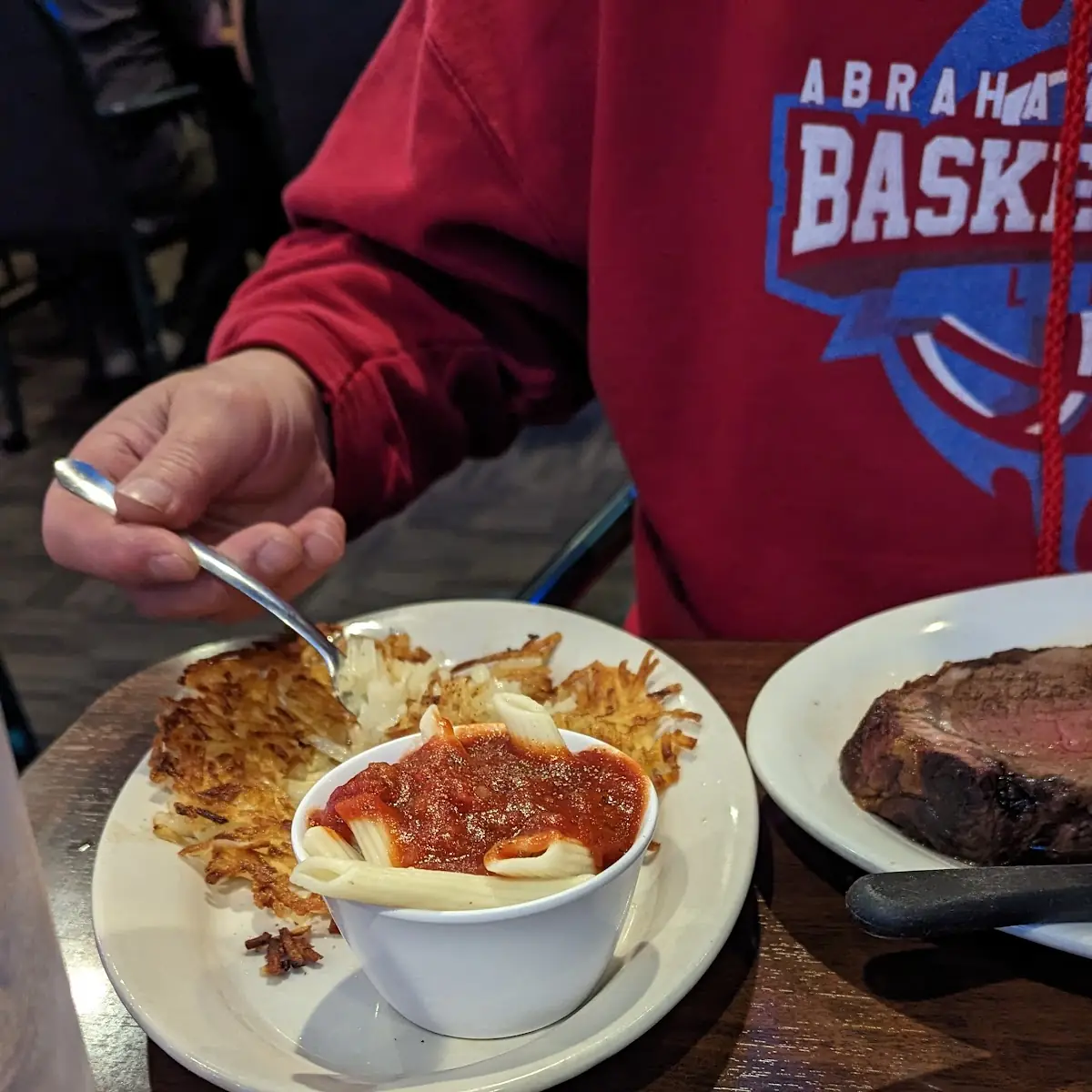 Prime Rib Hash Browns and Mostaccioli