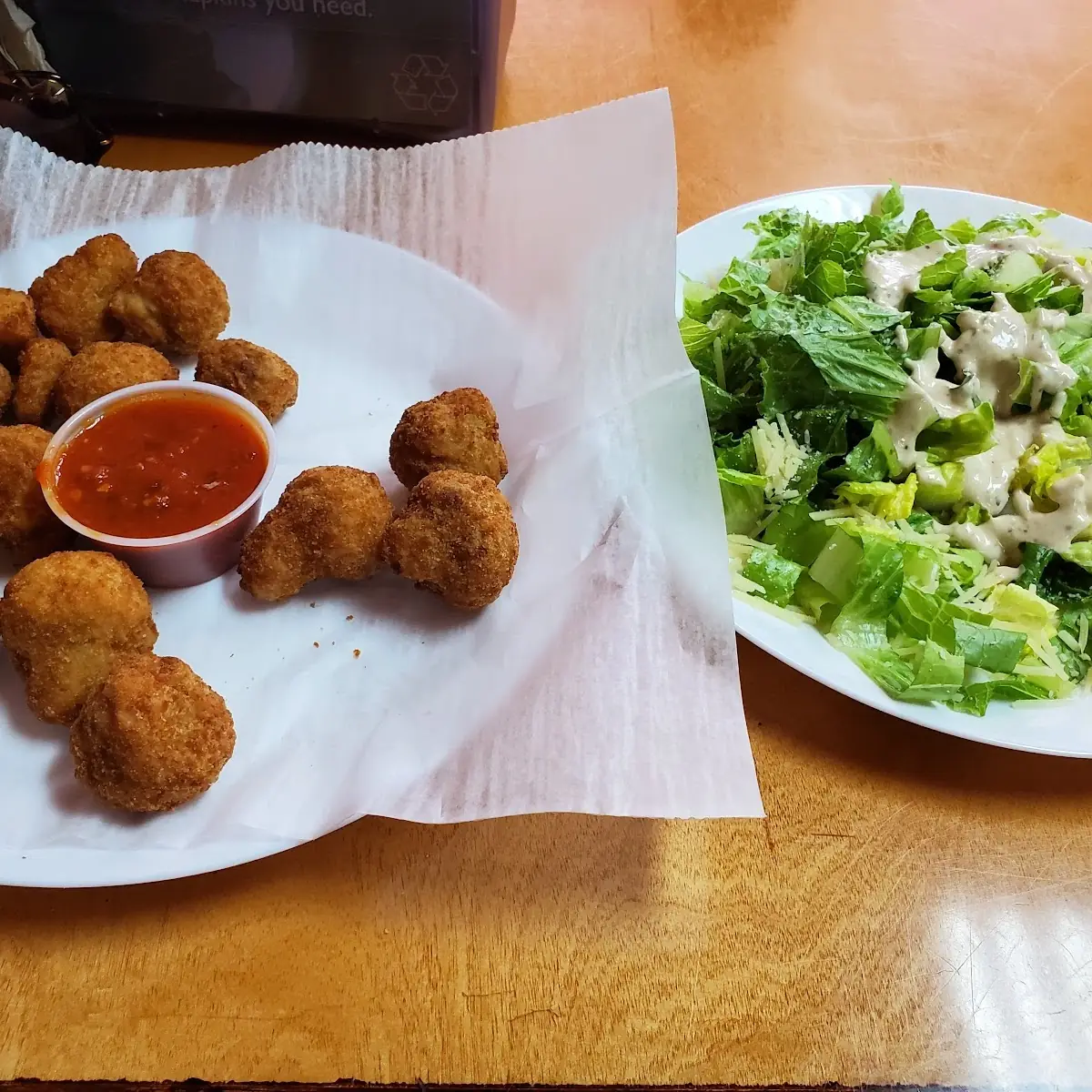 Fried Mushrooms & Ceaser Salad