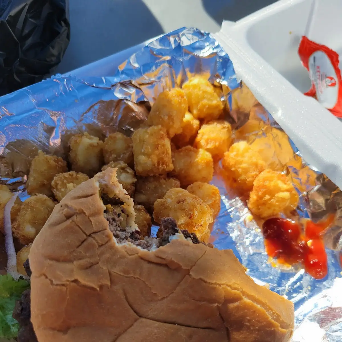 Double Hamburger and Tots