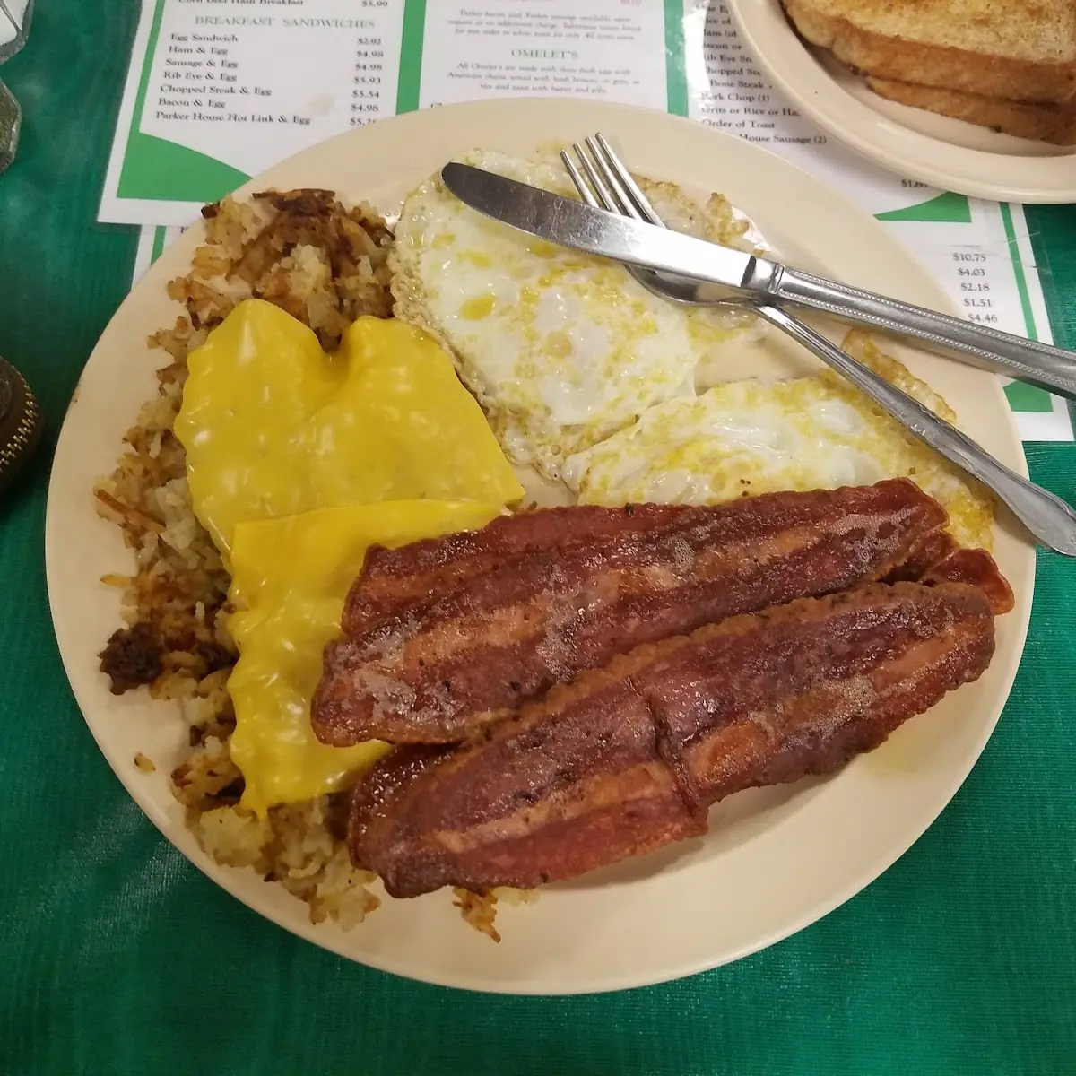 Two Eggs with Chicken Parker House Hot Links