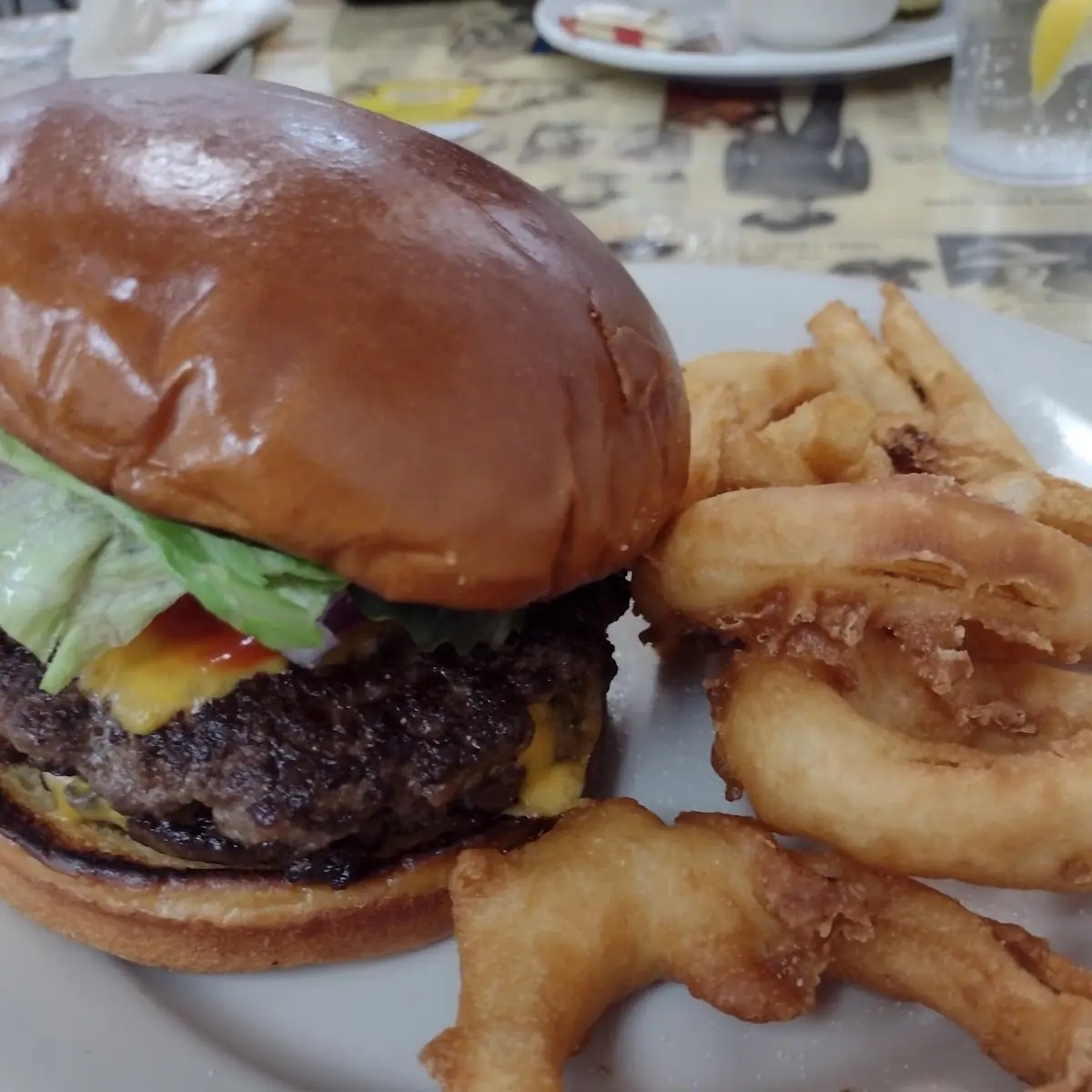 Buger Half Fries Half Onion Rings