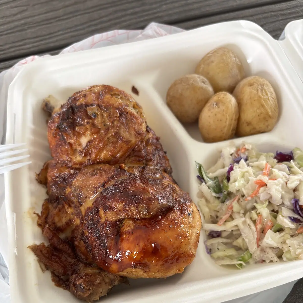 Dan's BBQ Chicken with Baked Beans and Salt Potatoes