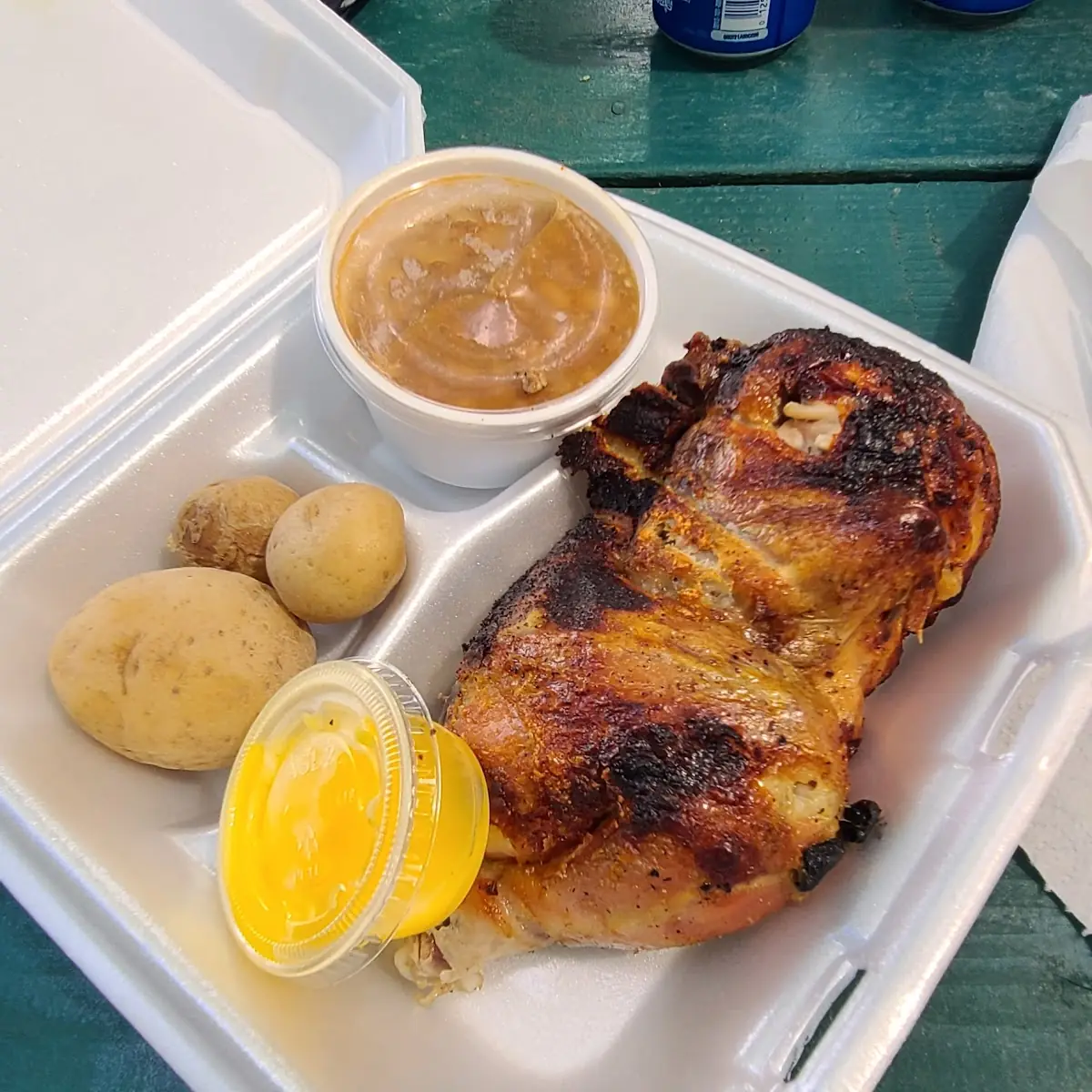 Half Chicken Dinner with Baked Beans and Potatoes