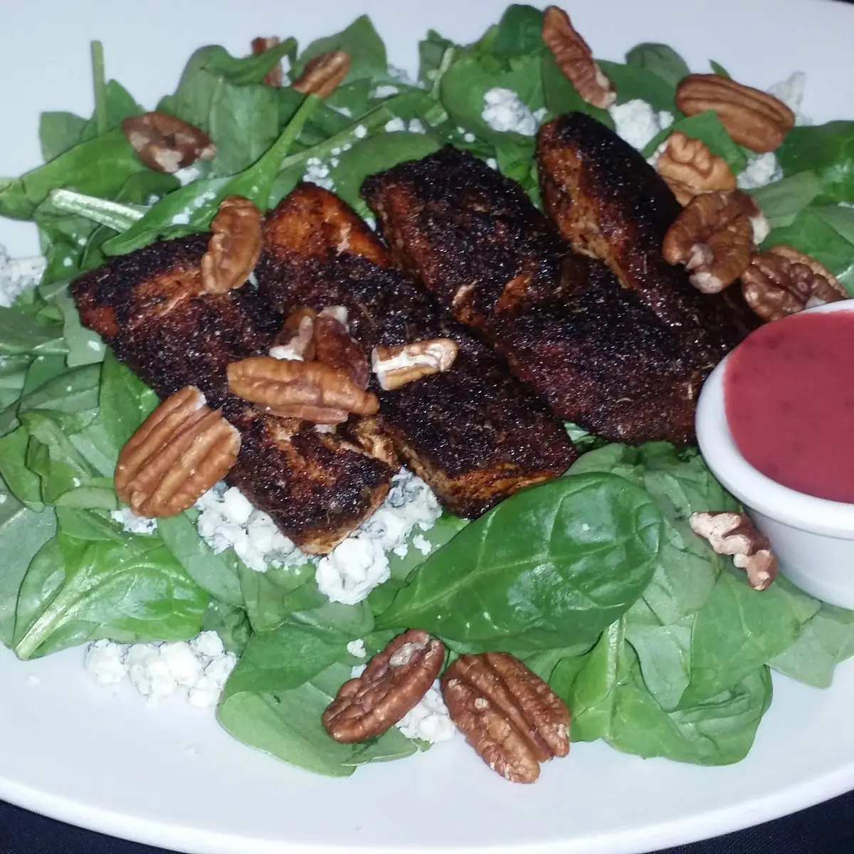 Blackened Salmon Spinach Salad