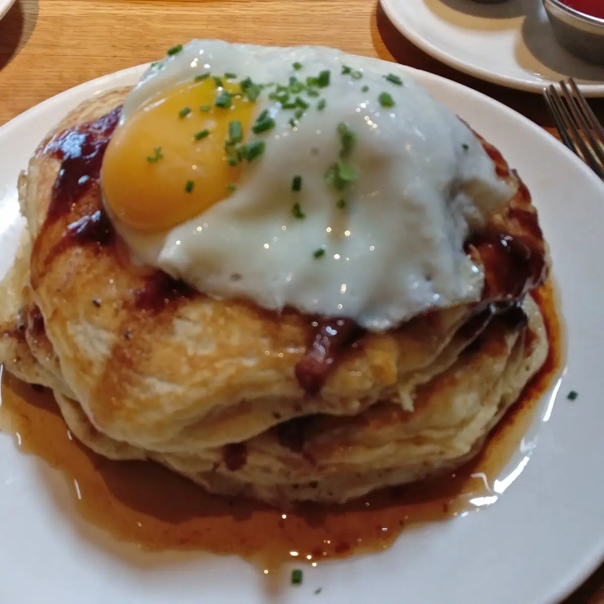 BBQ Pulled Pork with Pancakes and Egg