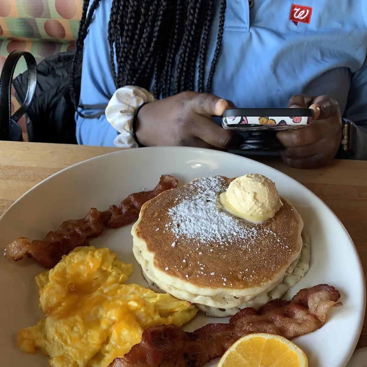 Scrambled Eggs Pancakes with Bacon