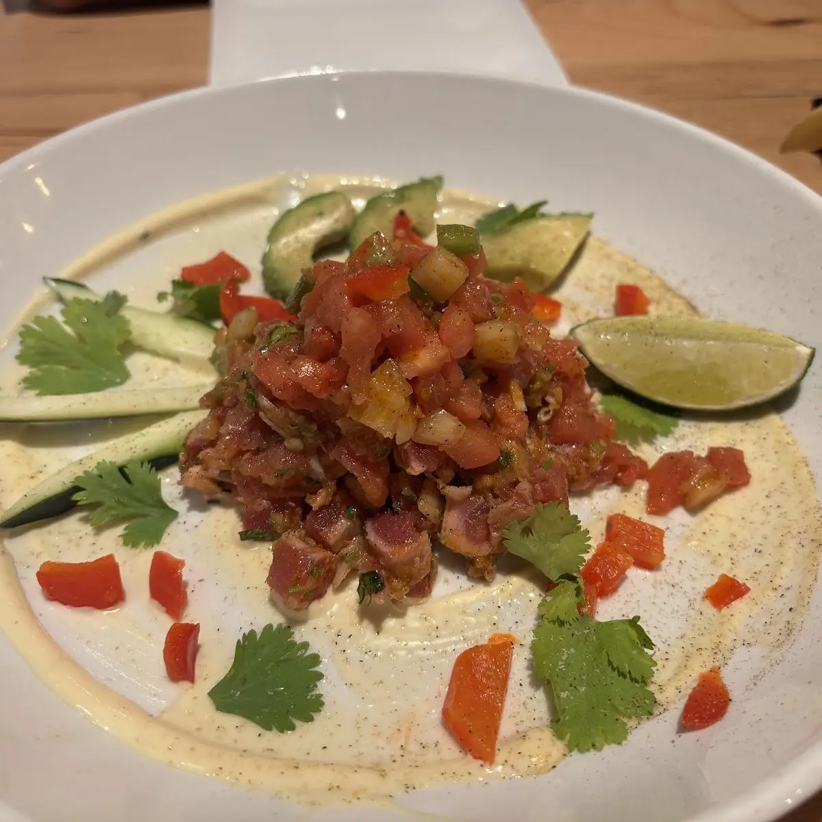Salmon Ceviche with Sliced Avocado