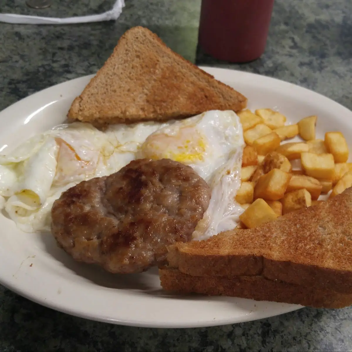 Eggs Sausage Patty Wheat Toast