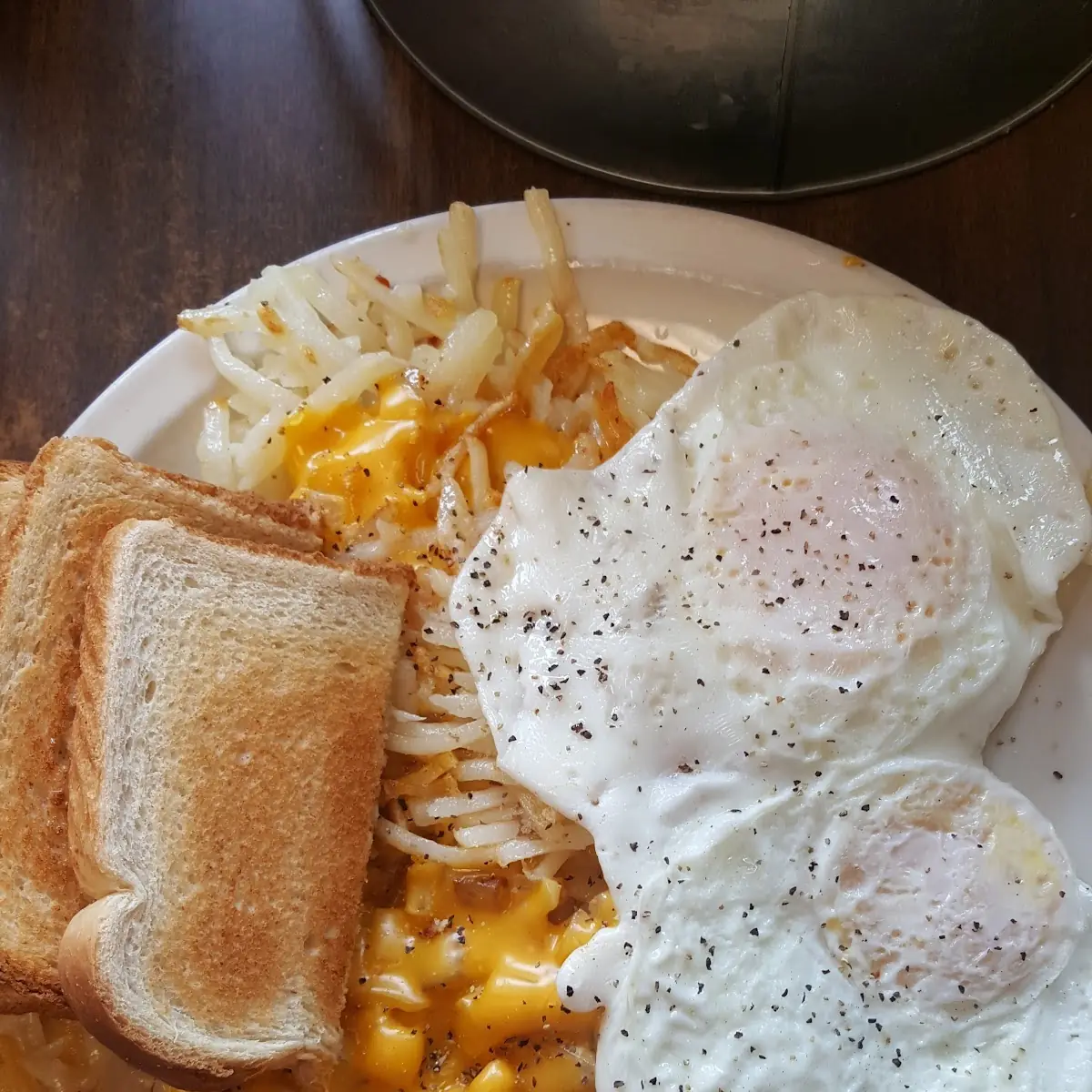 Eggs Hash Browns and Toast