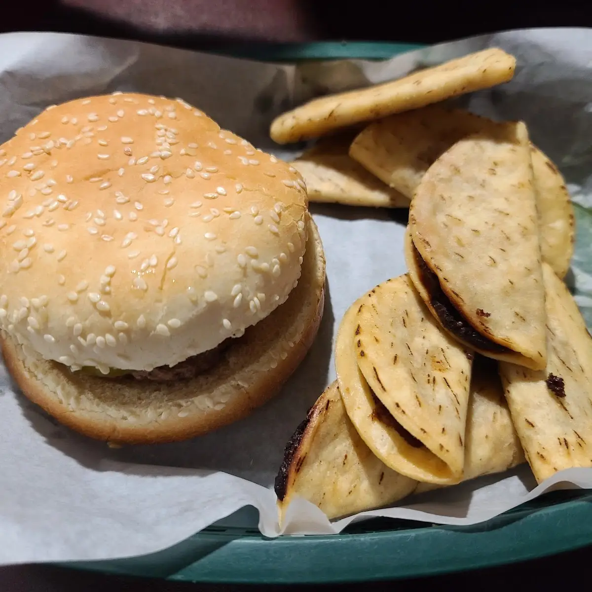 Johns Burger and Mini Tacos