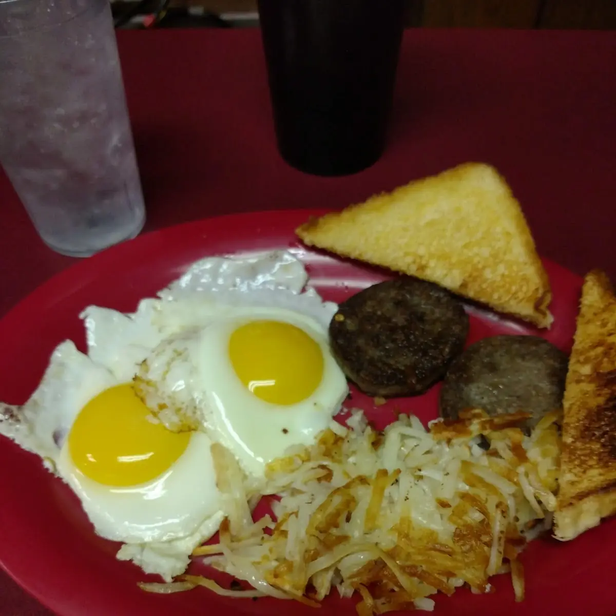 Three Eggs Up Sausage and Hash Browns