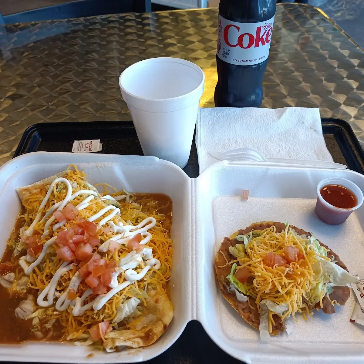 One Taco One Bean Tostada One Cheese & Onion Enchilada