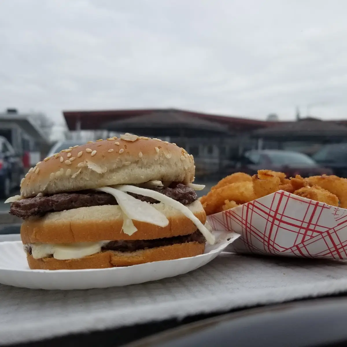 Jack Burger and Onion Rings