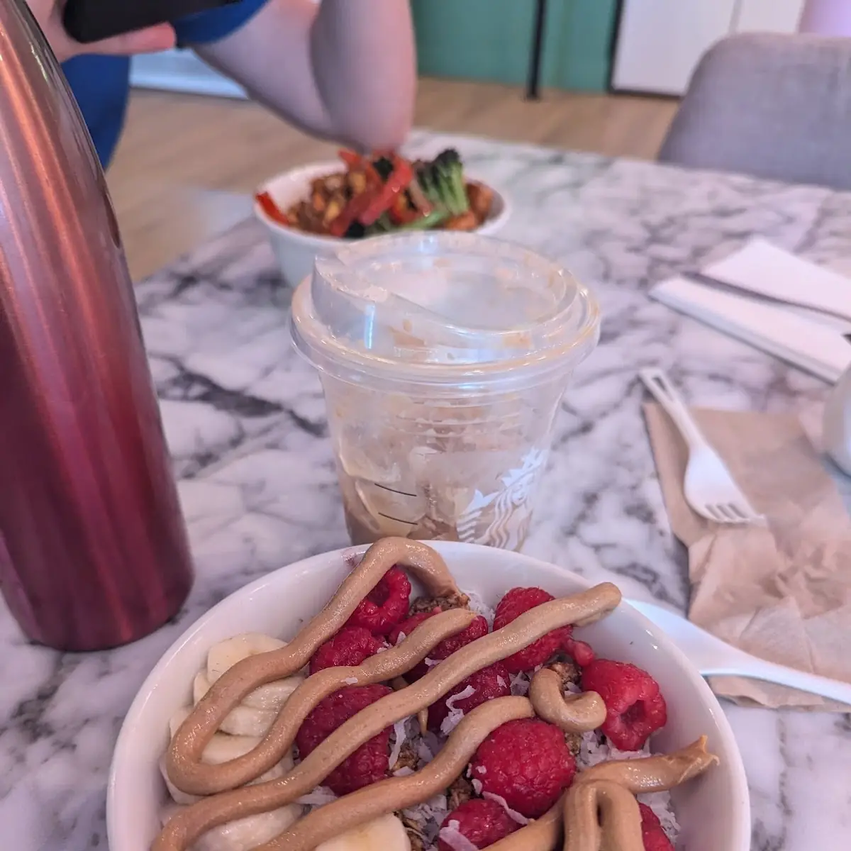 Fruit Bowl with Iced Coffee
