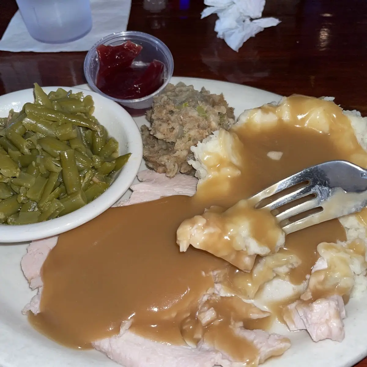 Wednesday- Roasted Turkey and Mashed Potatoes with Gravy Green Beans and Bread