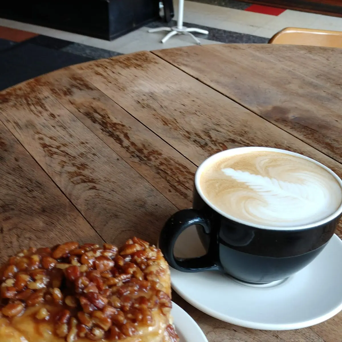 Pecan Cinnamon Roll with Caramel Latte