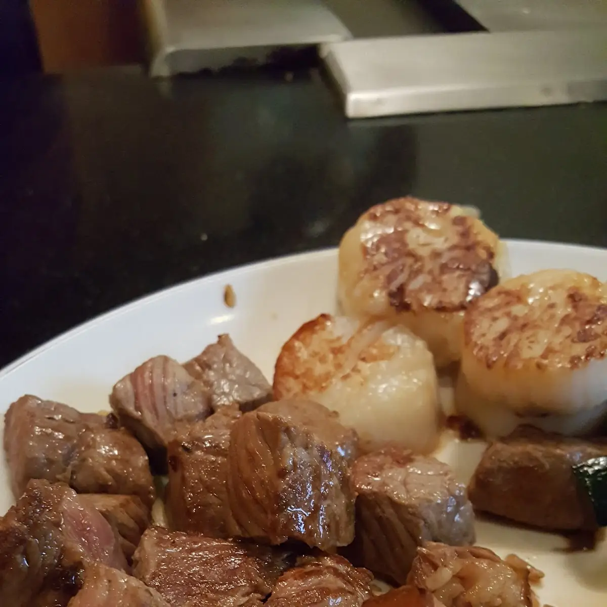 Steak Scallops Shrimp & Fried Rice with Vegetables