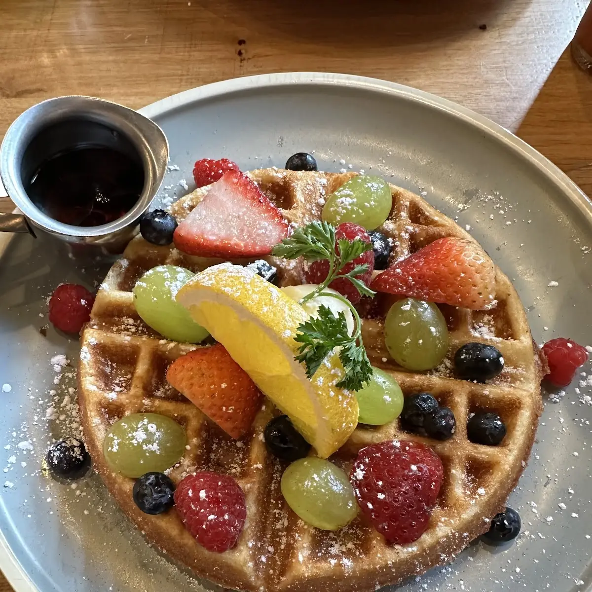 Chicken and Waffles with Fruit