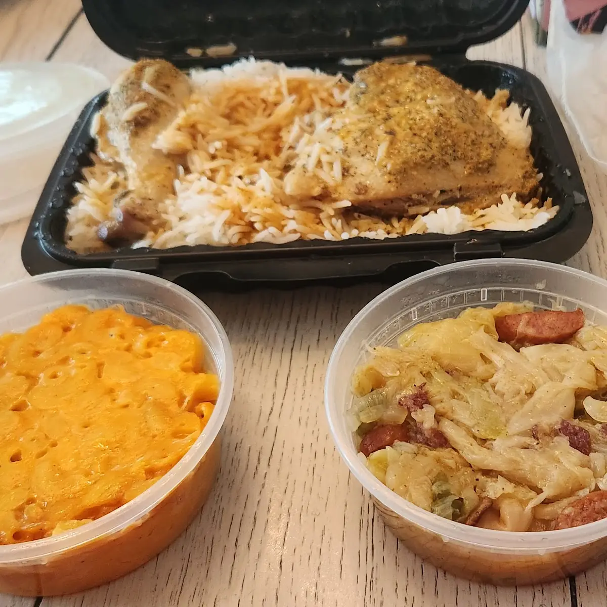 Peri-Peri Chicken Dinner with Cabbage Mac and Cheese and Cornbread
