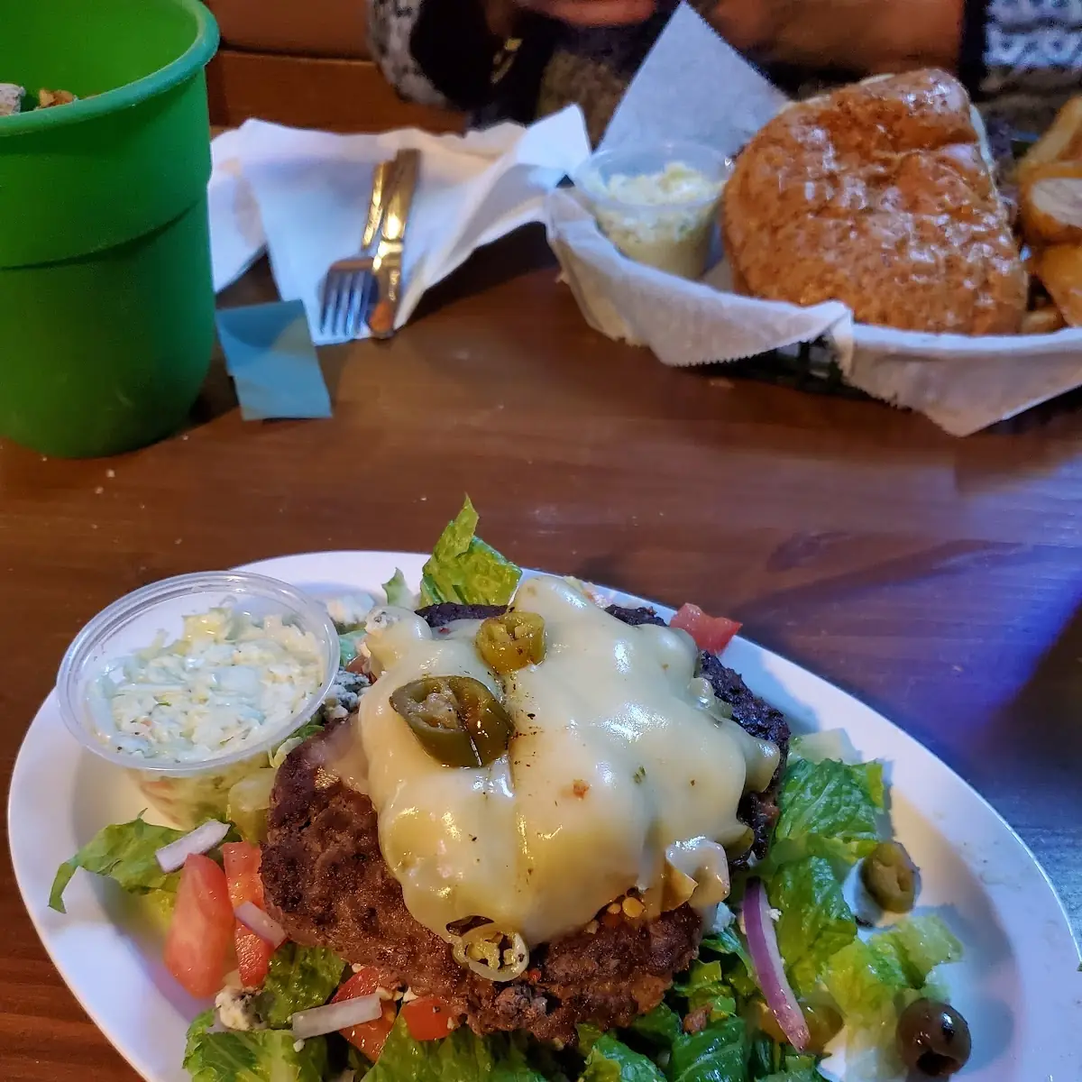 Capone Burger on a Side Salad